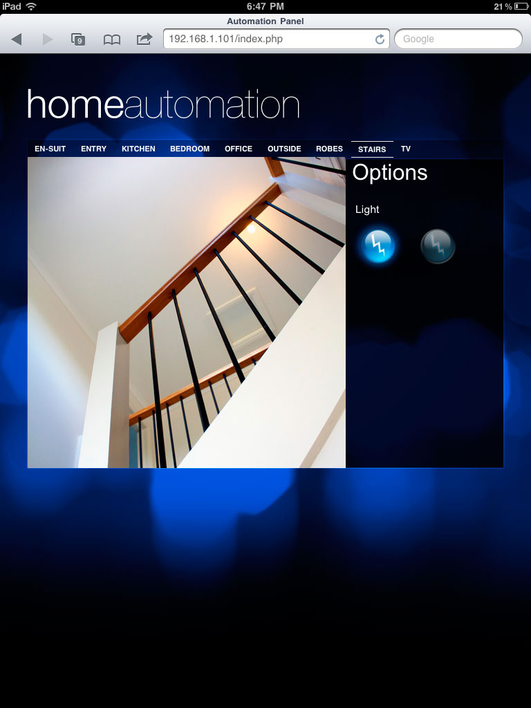 Creating a webpage for iPad control of an x10 home automation setup