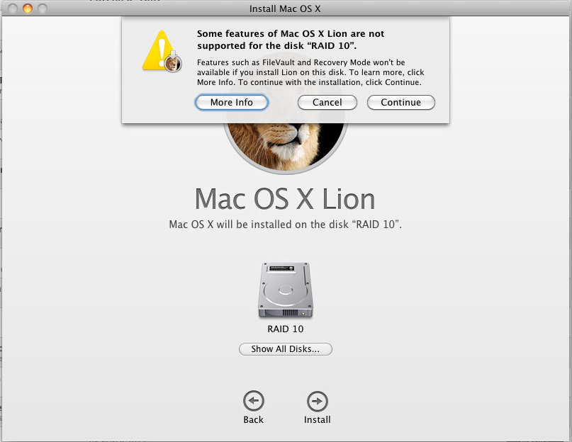 Mac OS X Lion on a RAID volume